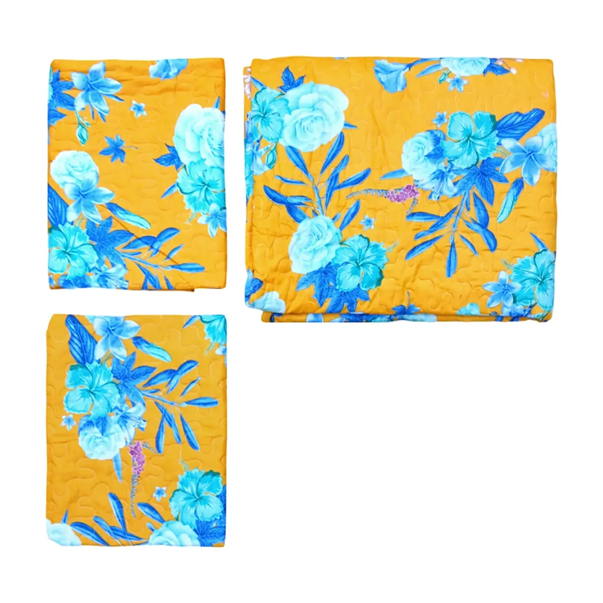 Edredón 205 cm x 220 cm con 2 fundas dobles amarillo floreado Thaba
