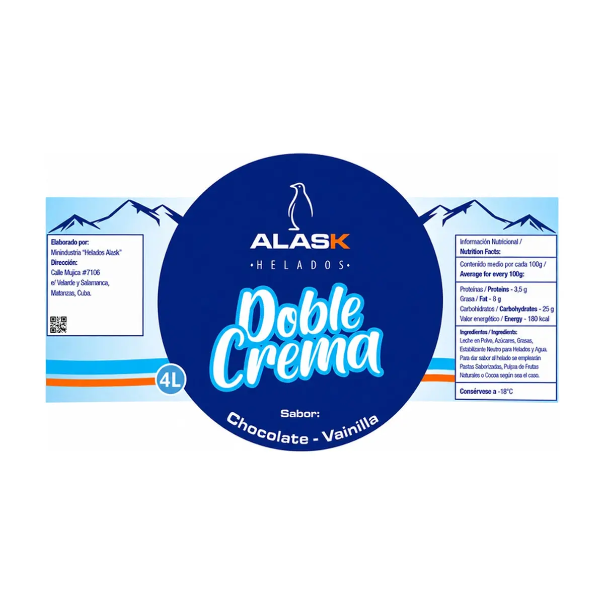 Helado doble crema sabor chocolate y vainilla Alask (4 L) - Miniatura 2