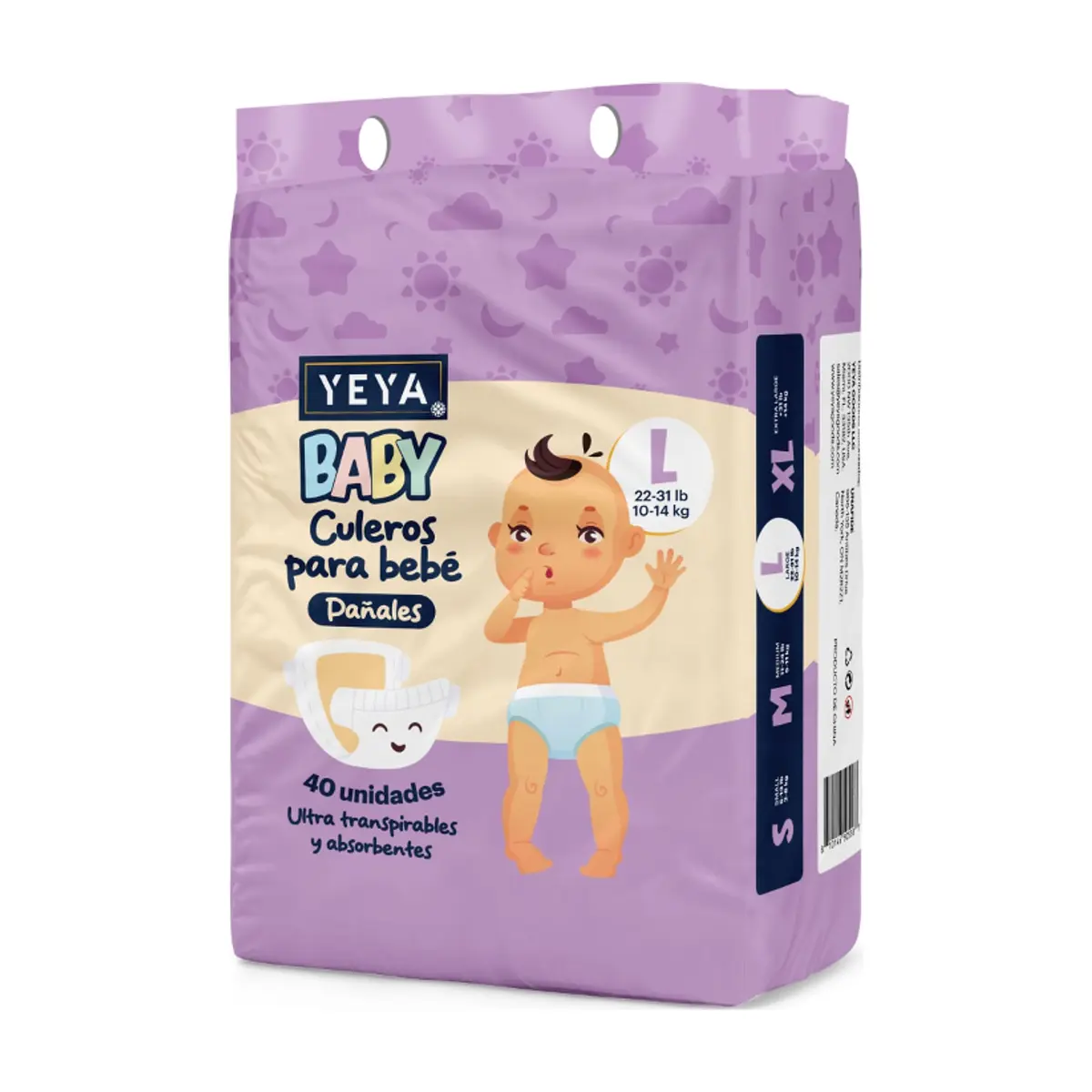 Pañales desechables para bebé talla L YEYA (40 U)