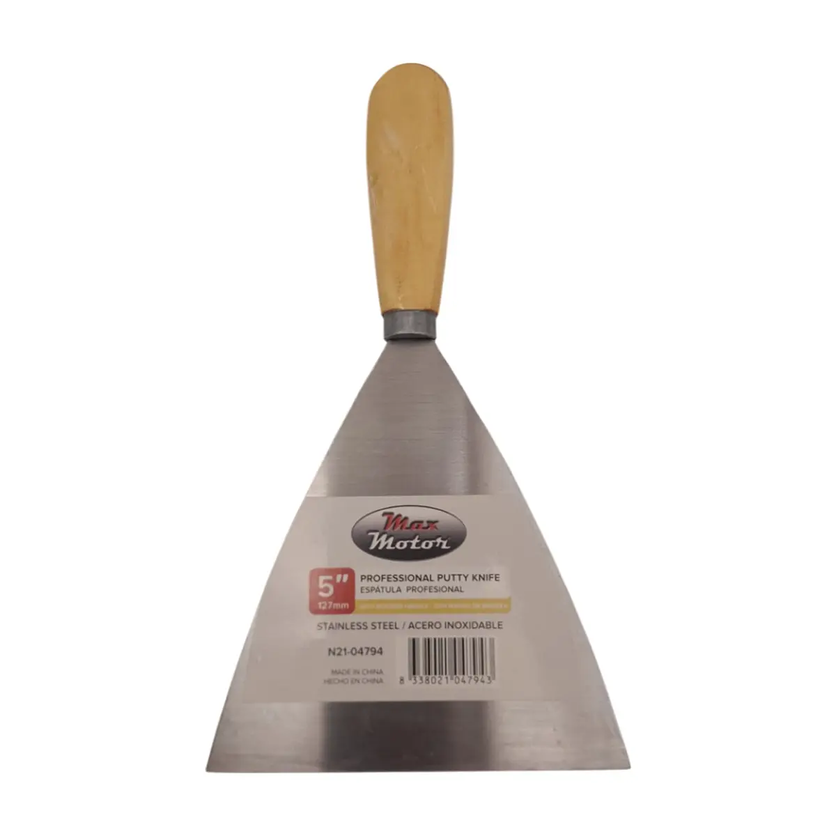 Espátula profesional 5¨ de acero inoxidable con mango de madera Max Motor
