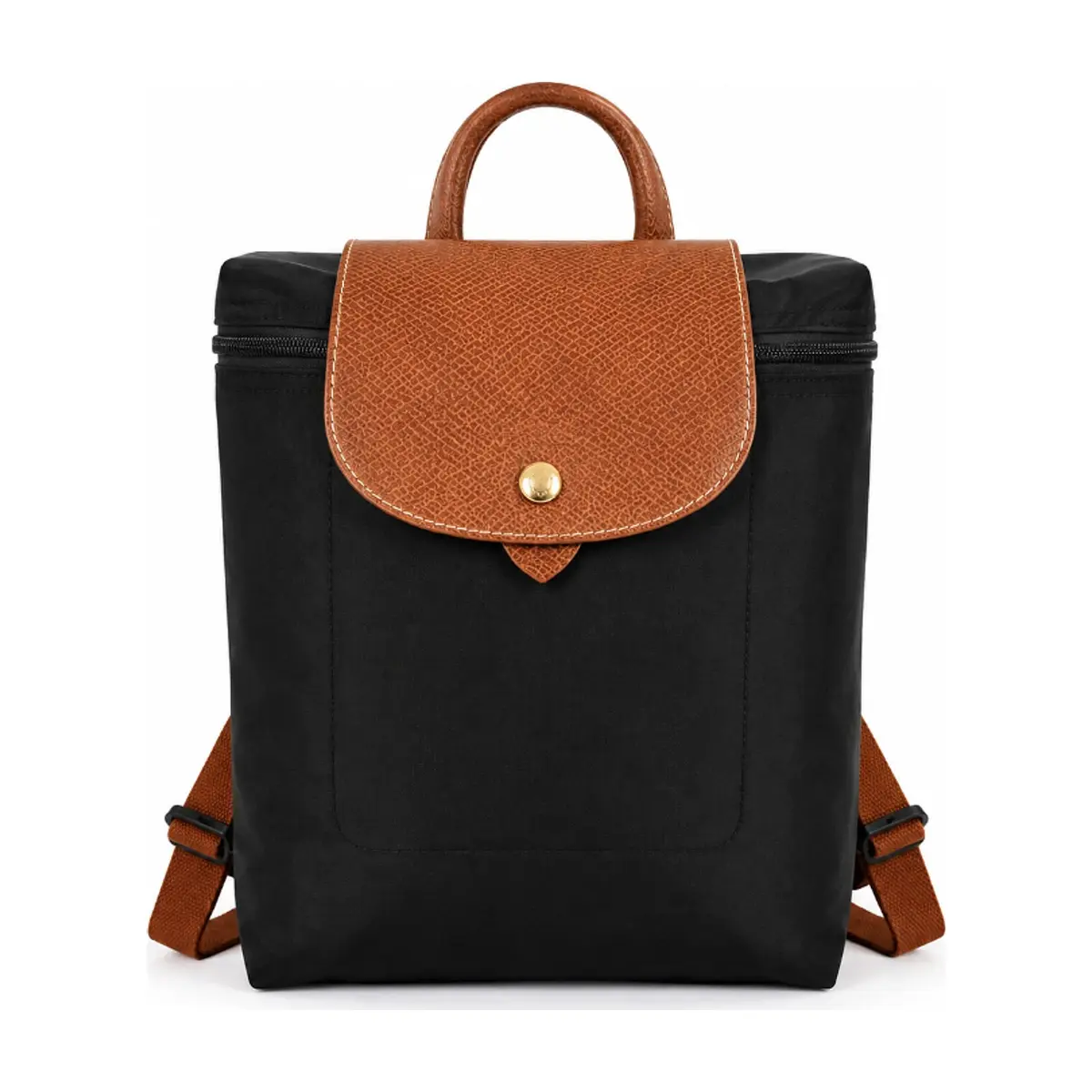 Mochila convertible de nailon negro con detalles en camel Isabella