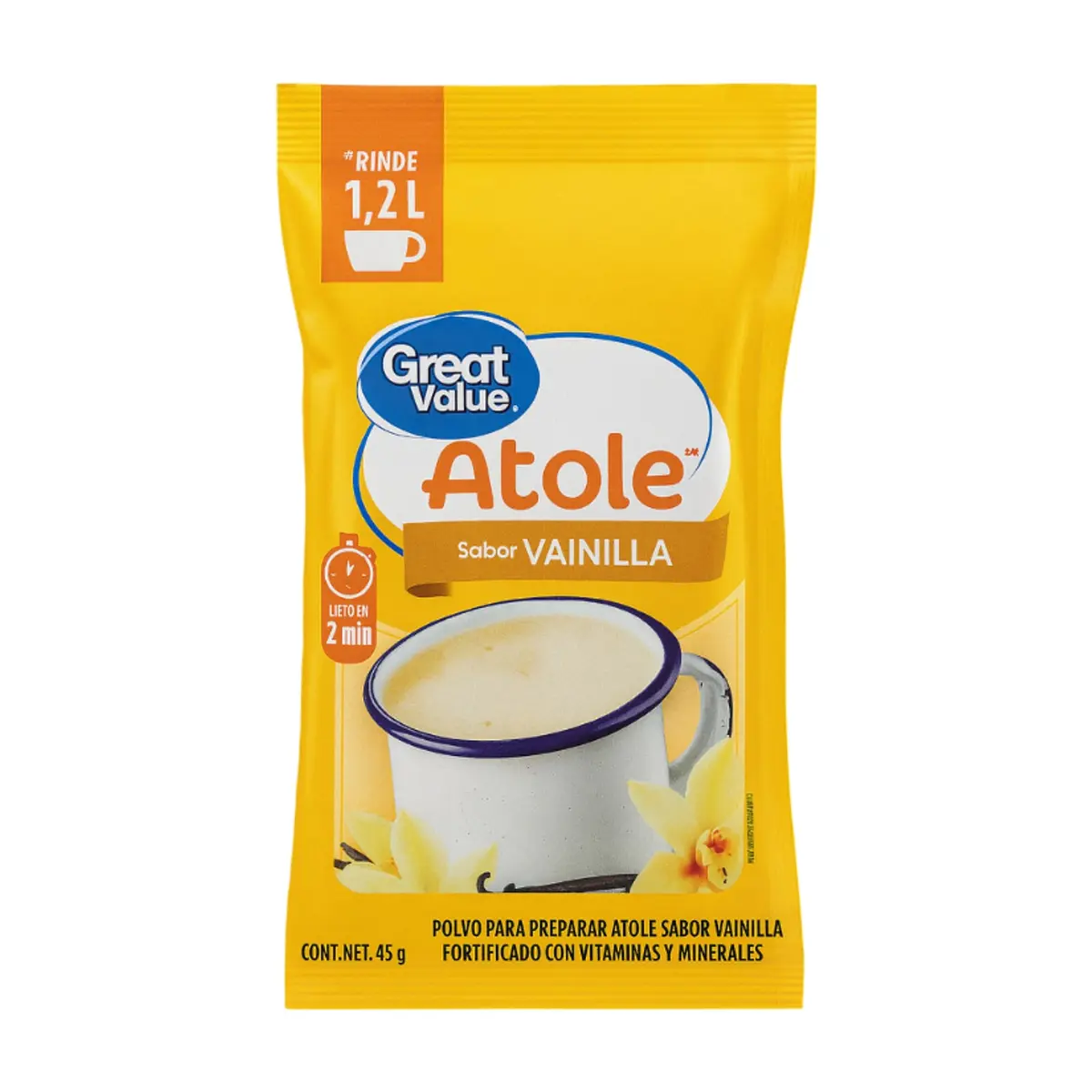Polvo para preparar atole sabor vainilla fortificado con vitaminas y minerales Great Value (45 g / 1.59 oz) - Miniatura 1