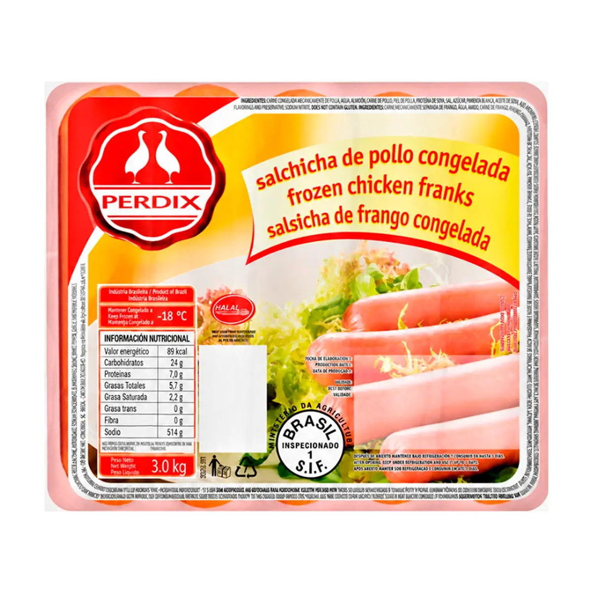 Salchicha de pollo congelada Perdix (3.0 kg / 6.6 lb) - Imagen 1