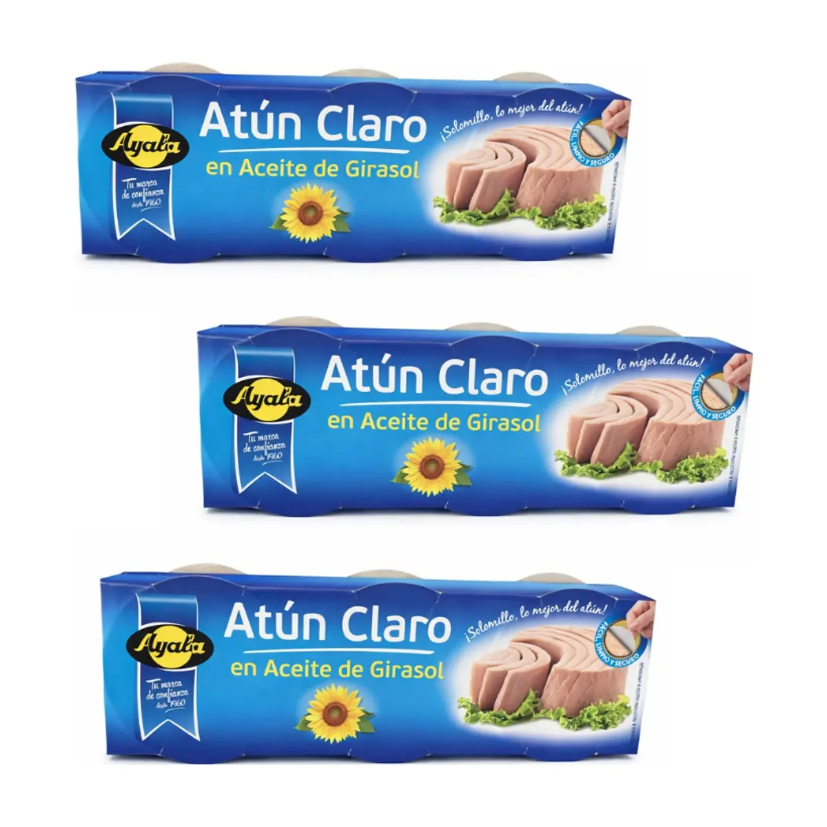 Atún claro en aceite de girasol Ayala (3 x 210 g / 7.41 oz)