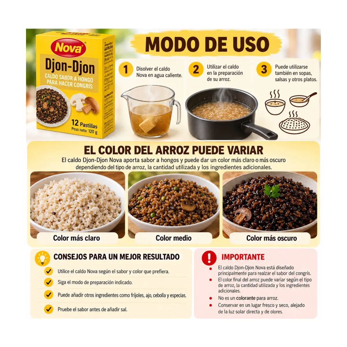 Caldo sabor a hongo para congrís Djon-Djon Nova (2 x 120 g) - Miniatura 2