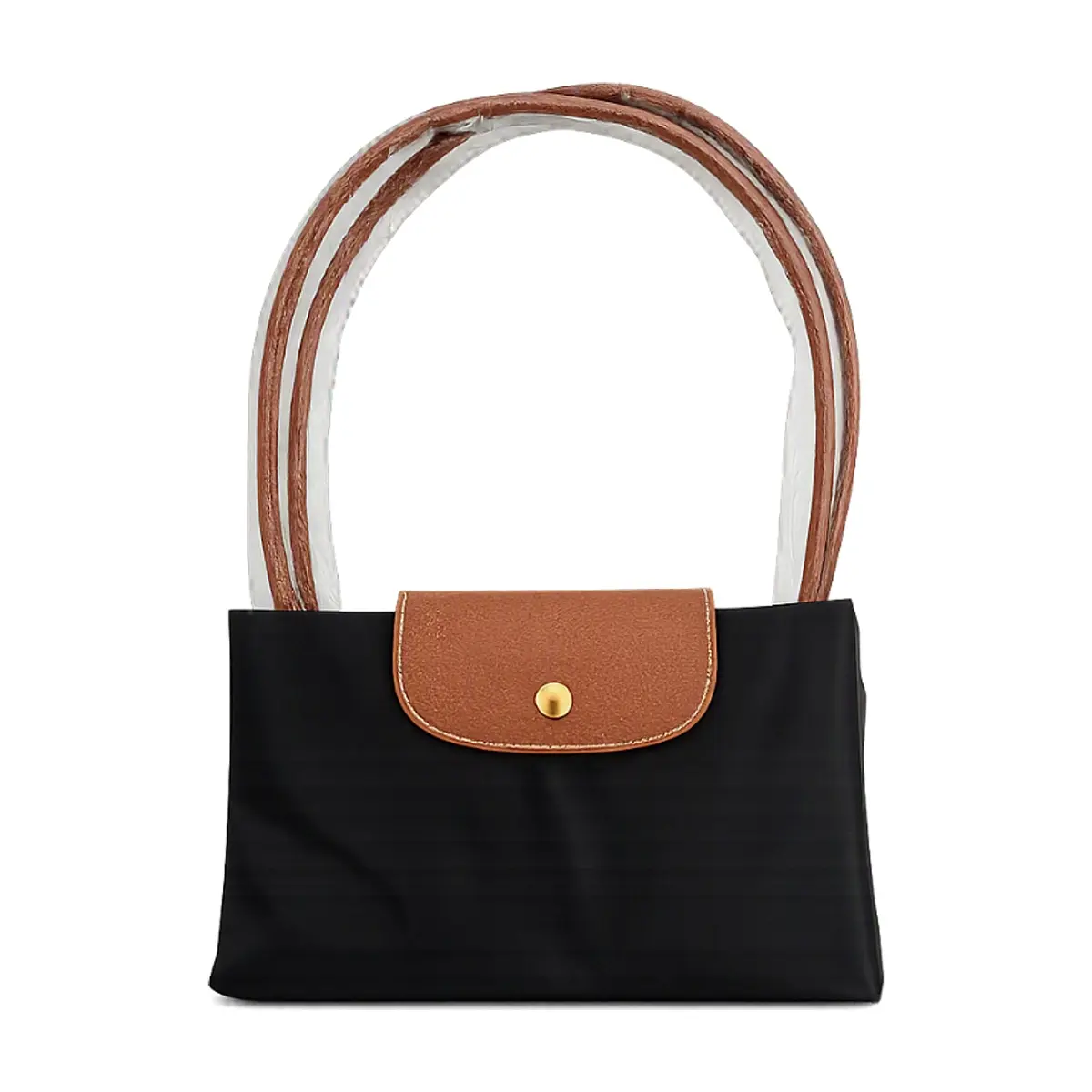 Bolso de nailon negro plegable con detalles camel y asas extraíbles Isabella - Thumbnail 2