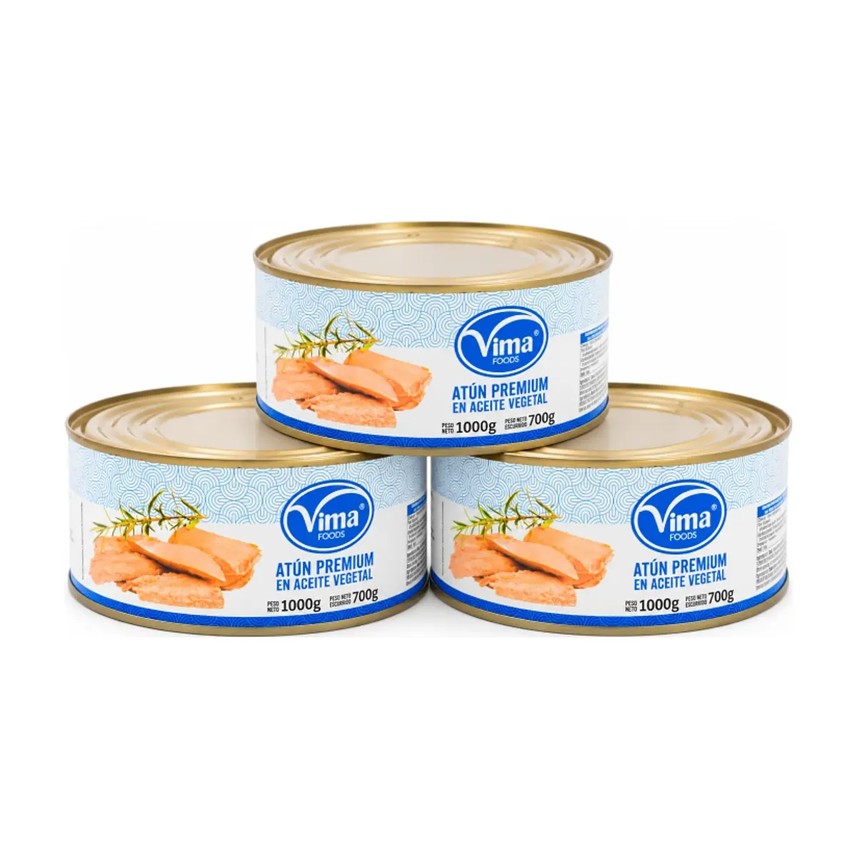 Atún premium en aceite vegetal Vima Foods (3 x 1 kg / 2.2 lb) - Imagen 1