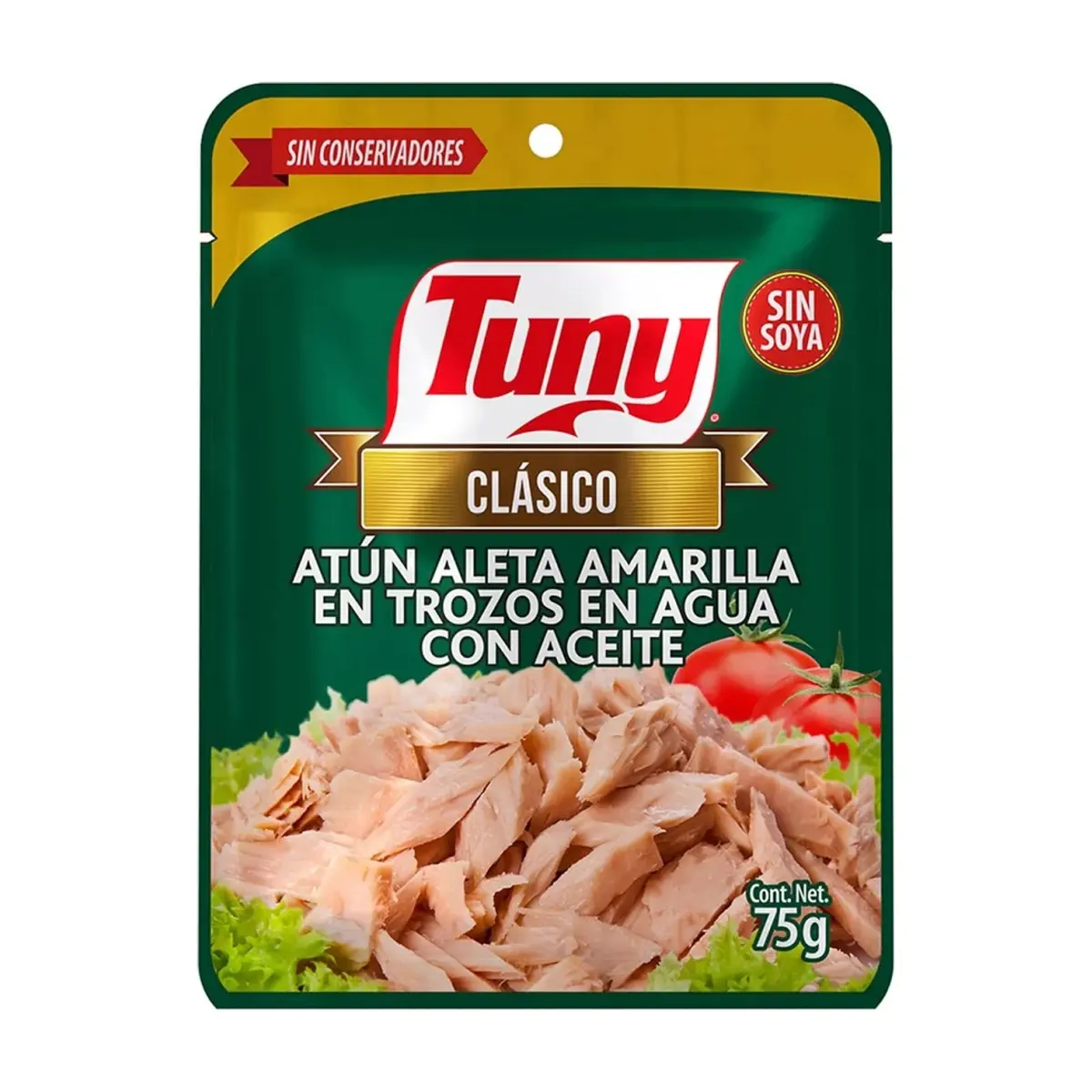 Atún aleta amarilla en trozos en agua con aceite Tuny Clásico (75 g / 2.64 oz)