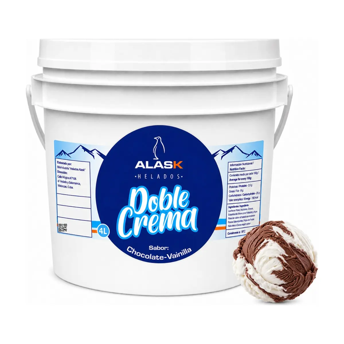 Helado doble crema sabor chocolate y vainilla Alask (4 L) - Imagen 1