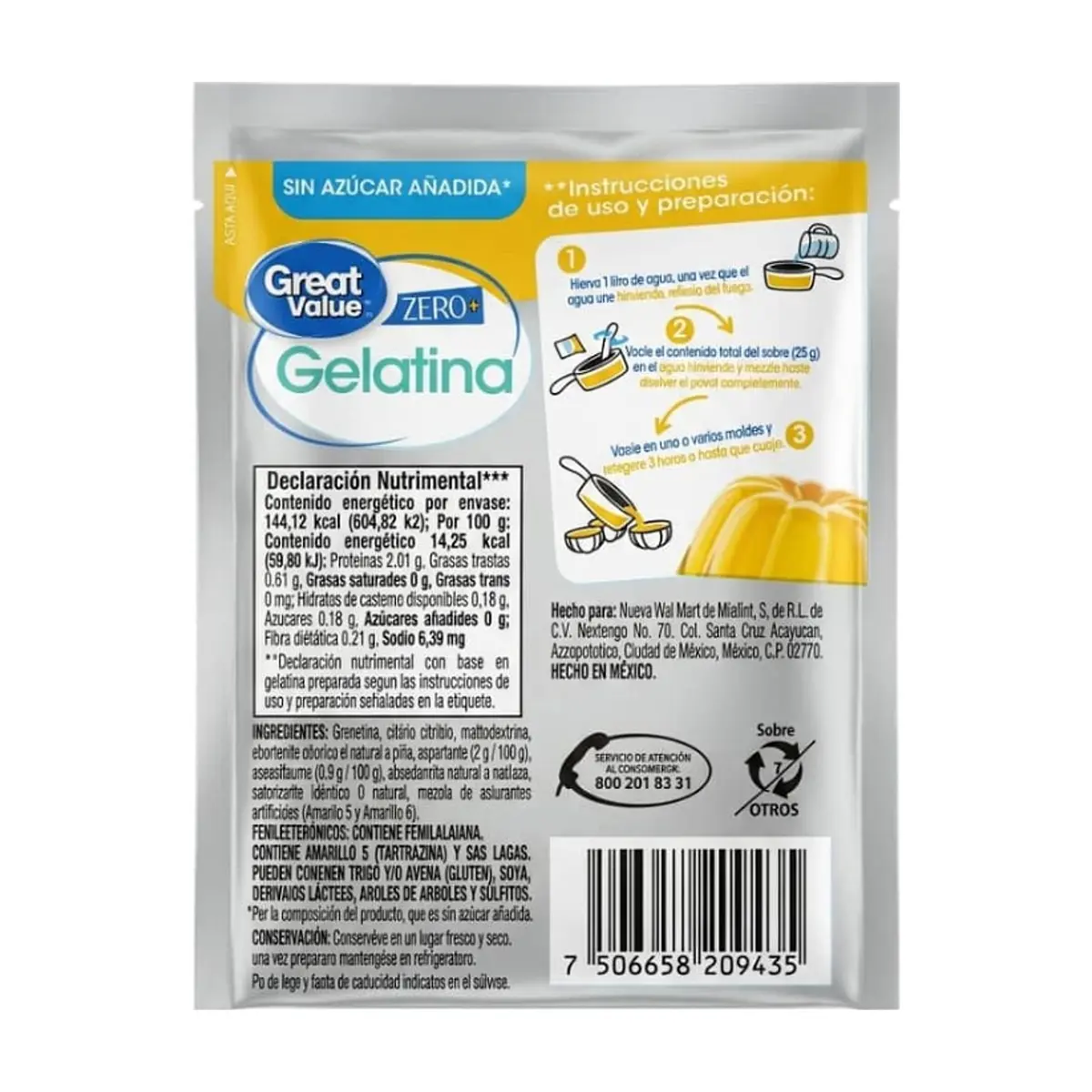 Gelatina sabor piña Great Value (25 g) - Miniatura 2