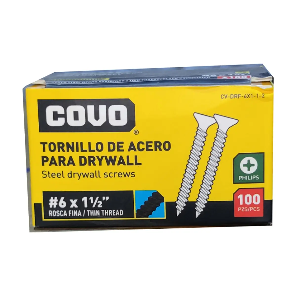 Caja de 100 tornillos de acero para drywall #6 x 1-1/2" Covo - Thumbnail 4