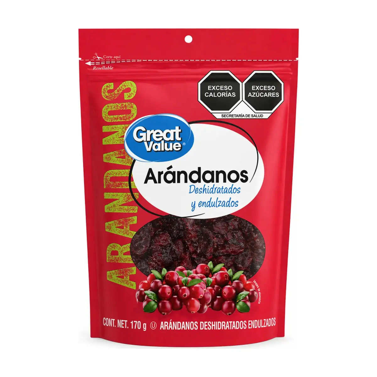 Arándanos deshidratados endulzados Great Value (170 g / 6 oz)