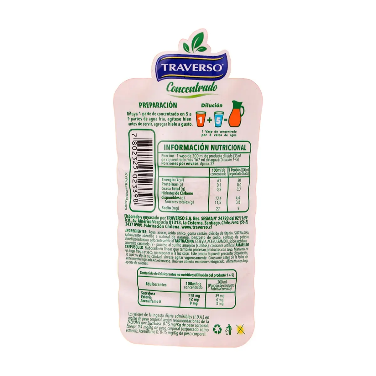 Jugo concentrado sabor naranja Traverso (900 ml) - Thumbnail 3