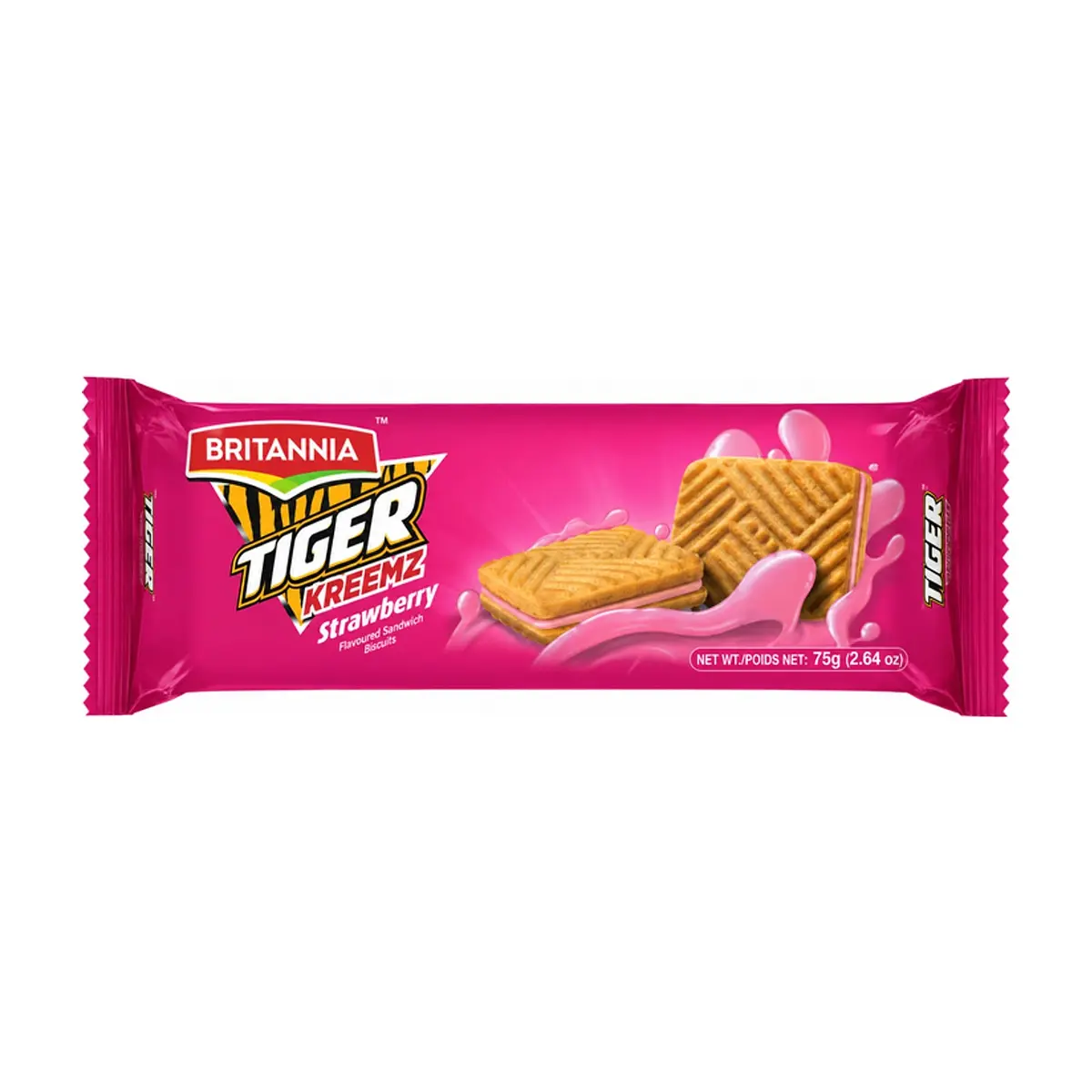 Galletas sándwich con crema sabor fresa Britannia Tiger (75 g / 2.64 oz)