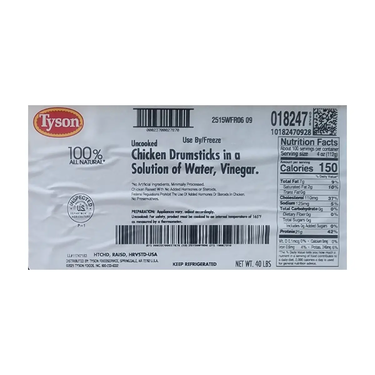 Caja de muslos de pollo en solución de agua y vinagre Tyson (18.14 kg / 40 lb) - Miniatura 4