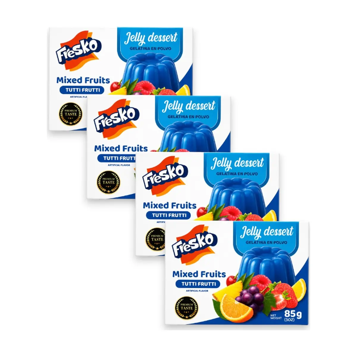 Gelatina de cóctel de frutas Fresko (4 x 85 g / 3 oz)