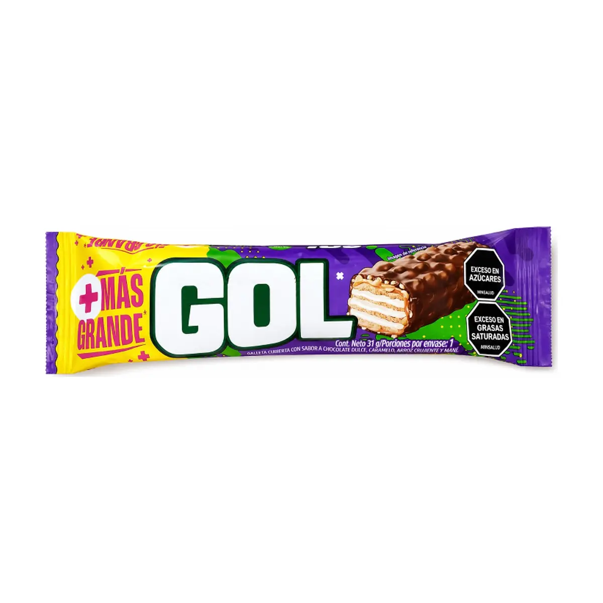 Galleta cubierta con sabor a chocolate dulce con caramelo, arroz crujiente y maní Gol (31 g / 1.09 oz)