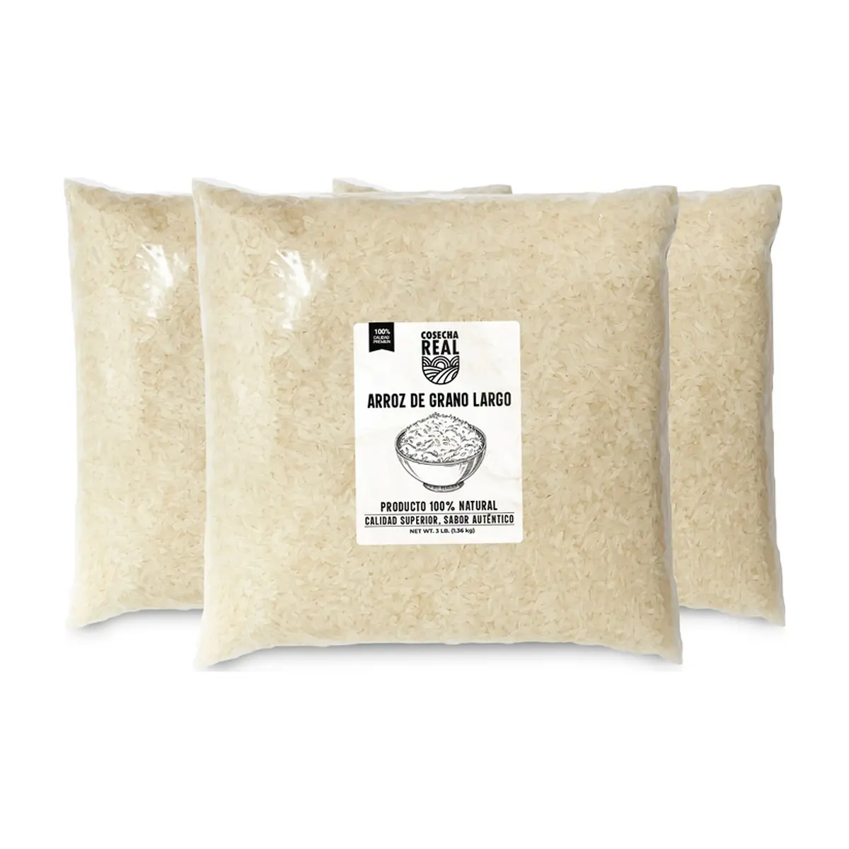 Arroz de grano largo Cosecha Real (3 x 1.36 kg / 3 lb)