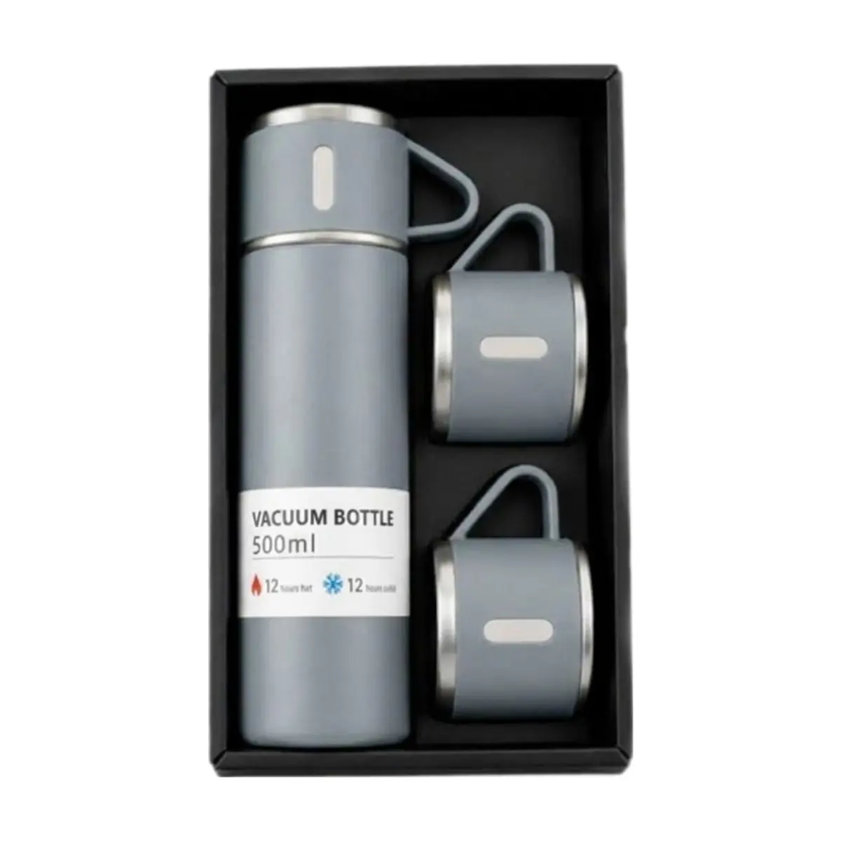 Set de termo de acero inoxidable de 500 ml con 2 tazas color gris XL Soluciones - Miniatura 2