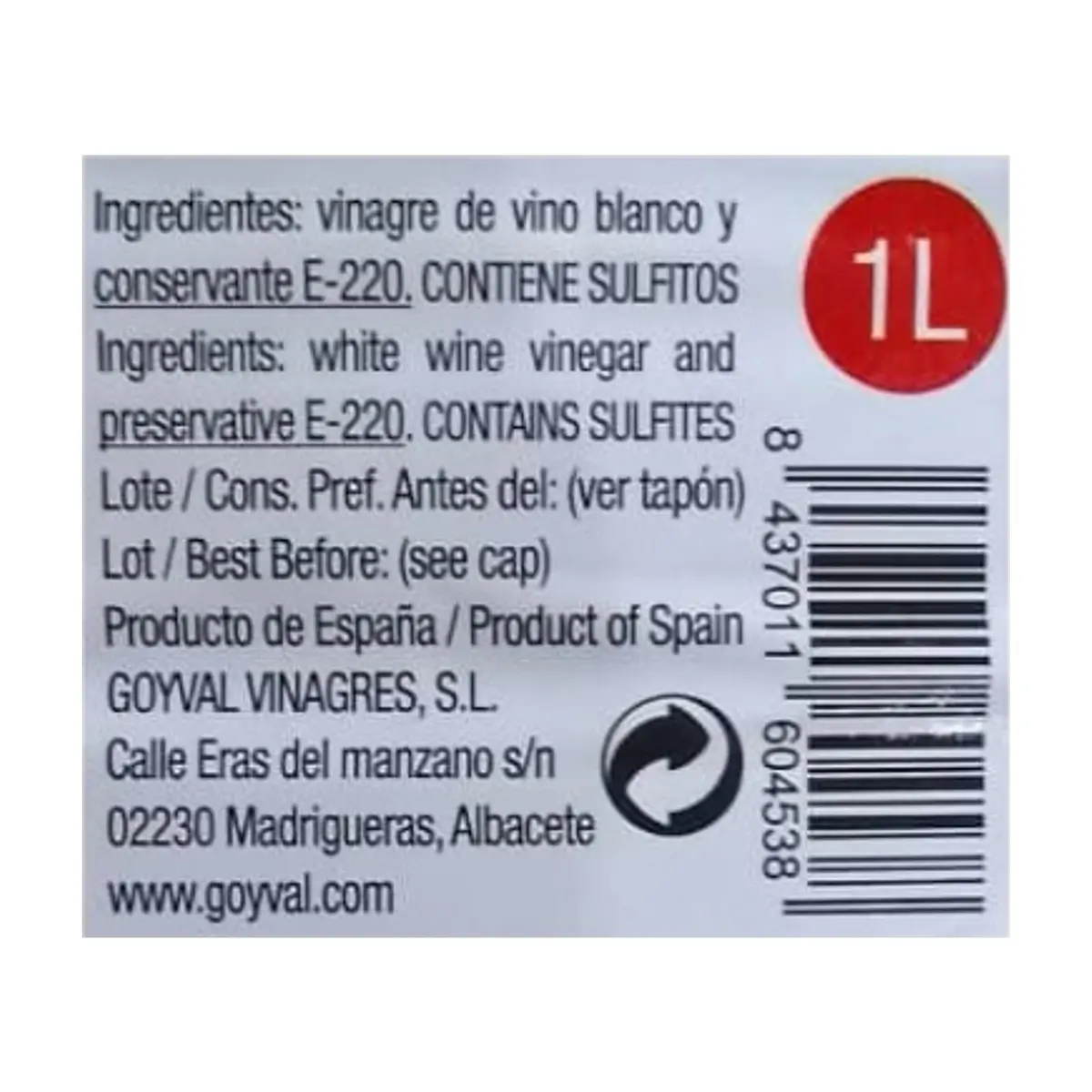 Vinagre de vino blanco Darro (1 L) - Thumbnail 2