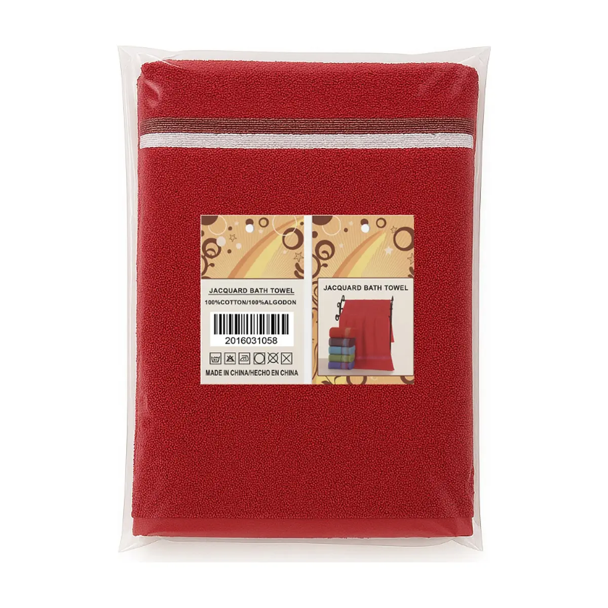 Toalla de baño roja 140 cm x 71 cm Jacquard - Miniatura 2