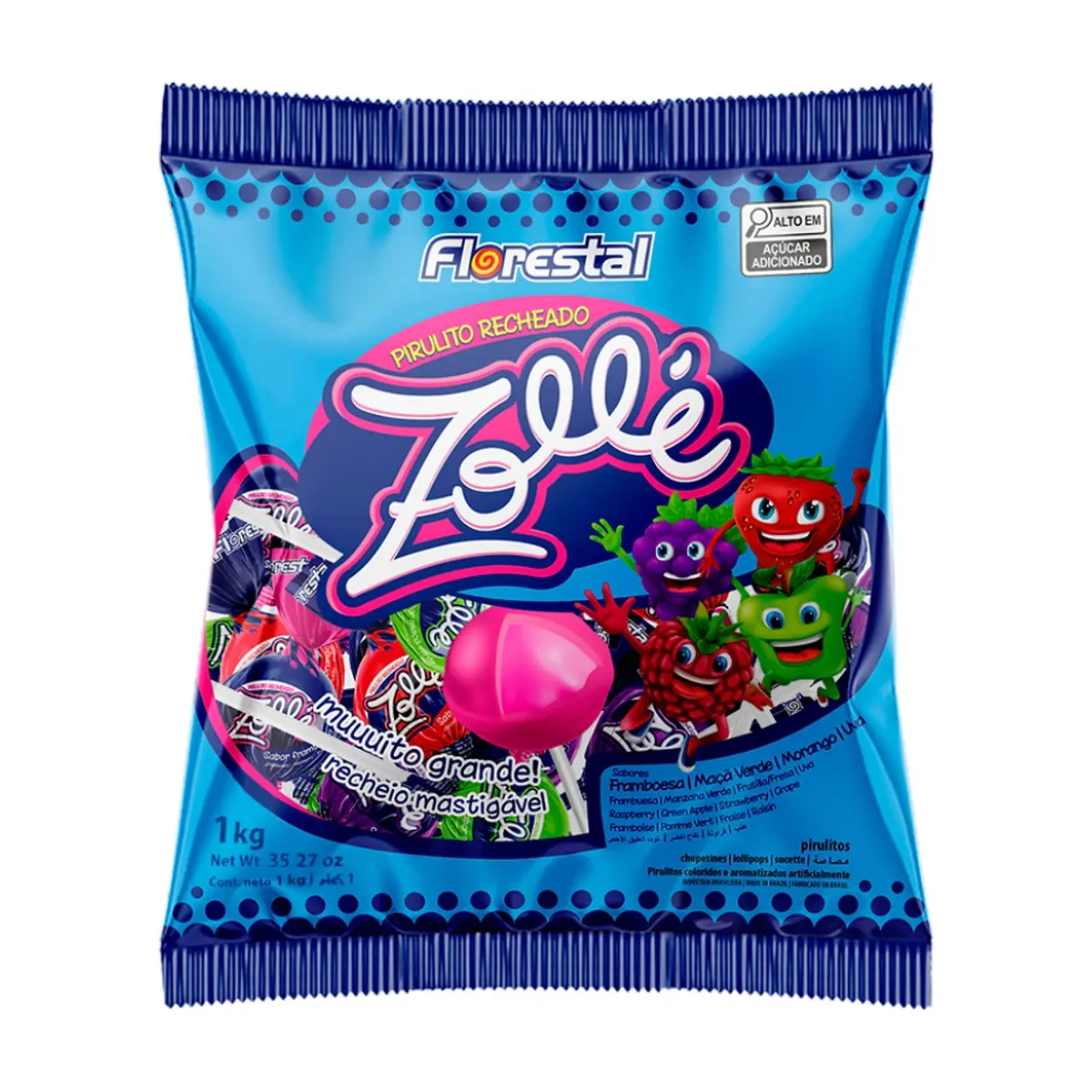 Paquete de chupa chupa relleno de chicle Florestal (1 kg / 2.20 lb)