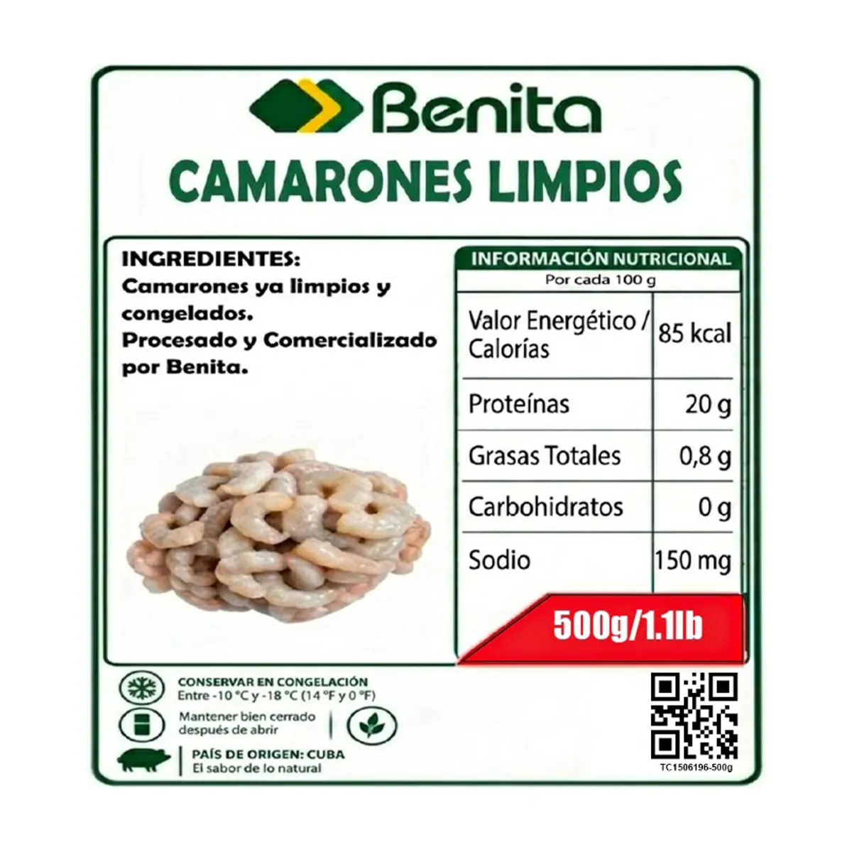 Camarones limpios y congelados Benita (500 g / 1.1 lb) - Miniatura 4