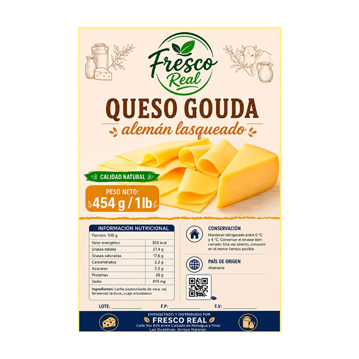 Queso gouda alemán lasqueado Fresco Real (454 g / 1 lb) - Miniatura 2