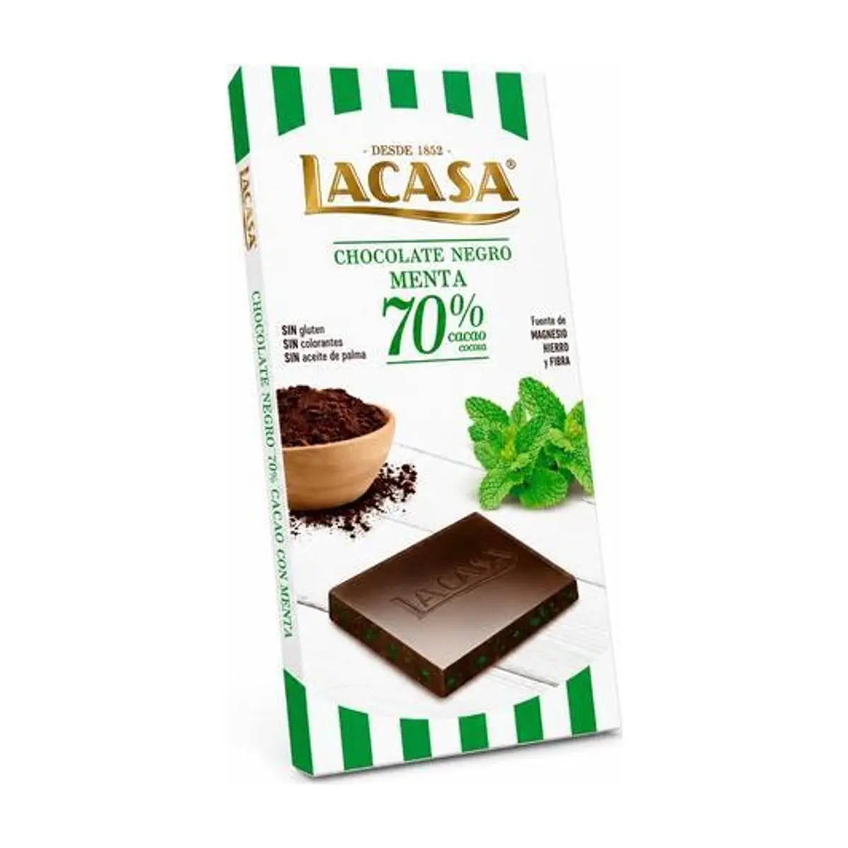Tableta de Chocolate Negro 70% con Menta (100g) LACASA - Imagen 1