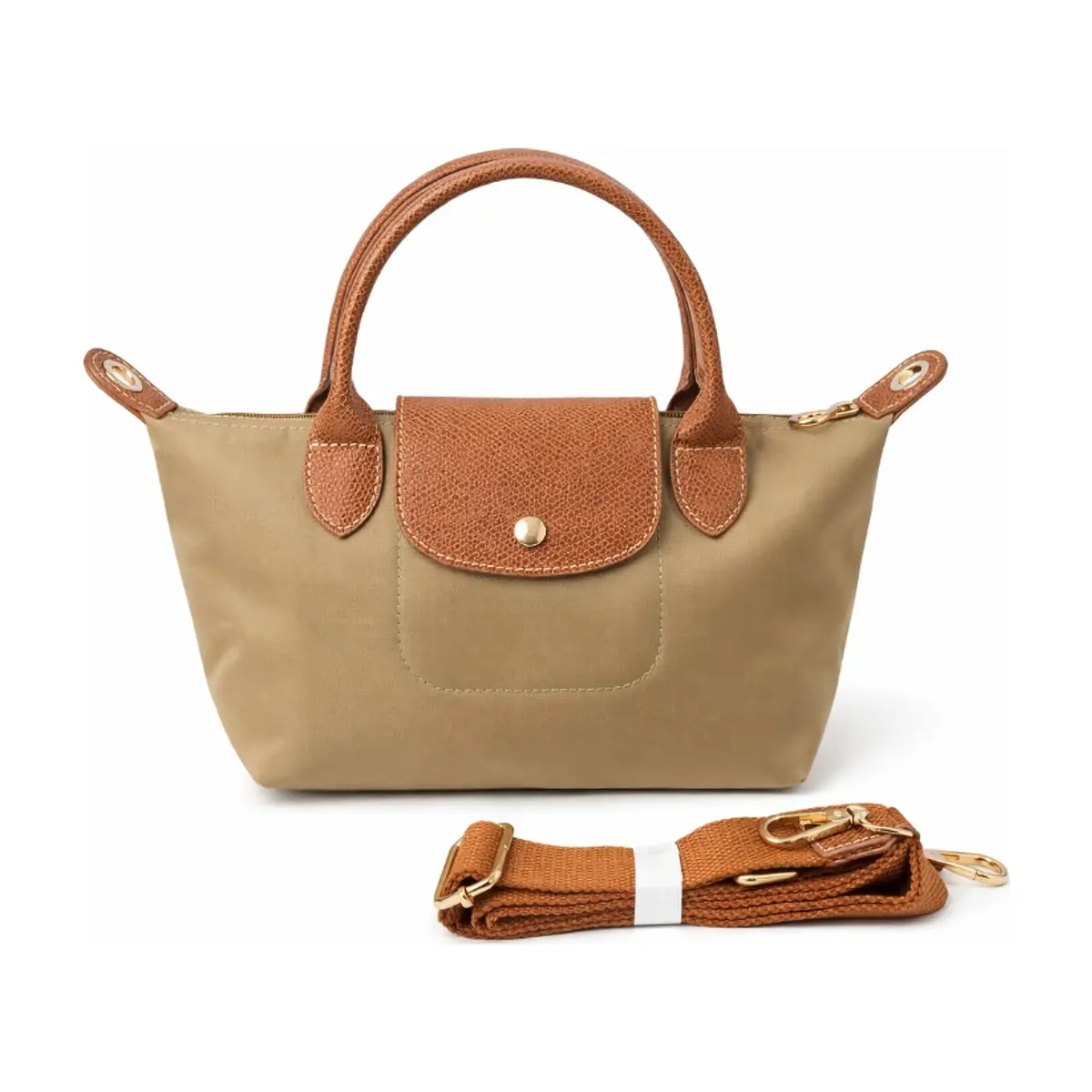 Bolso tote de nailon caqui con detalles de piel y asas extraíbles ISABELLA (1 U)