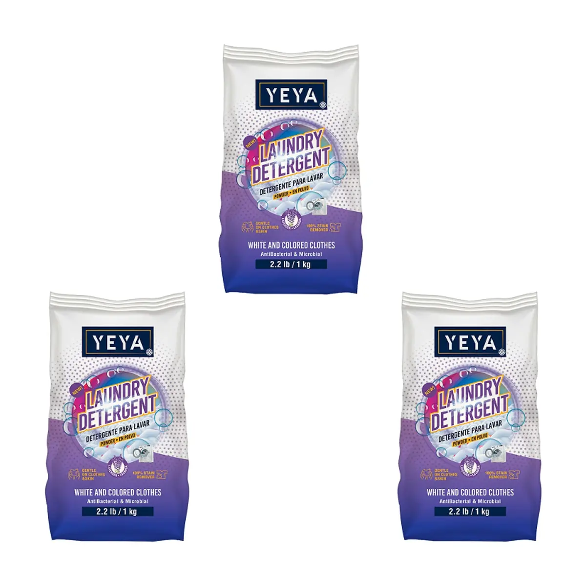 Detergente en polvo con aroma a lavanda YEYA (3 x 1 kg / 2.2 lb)