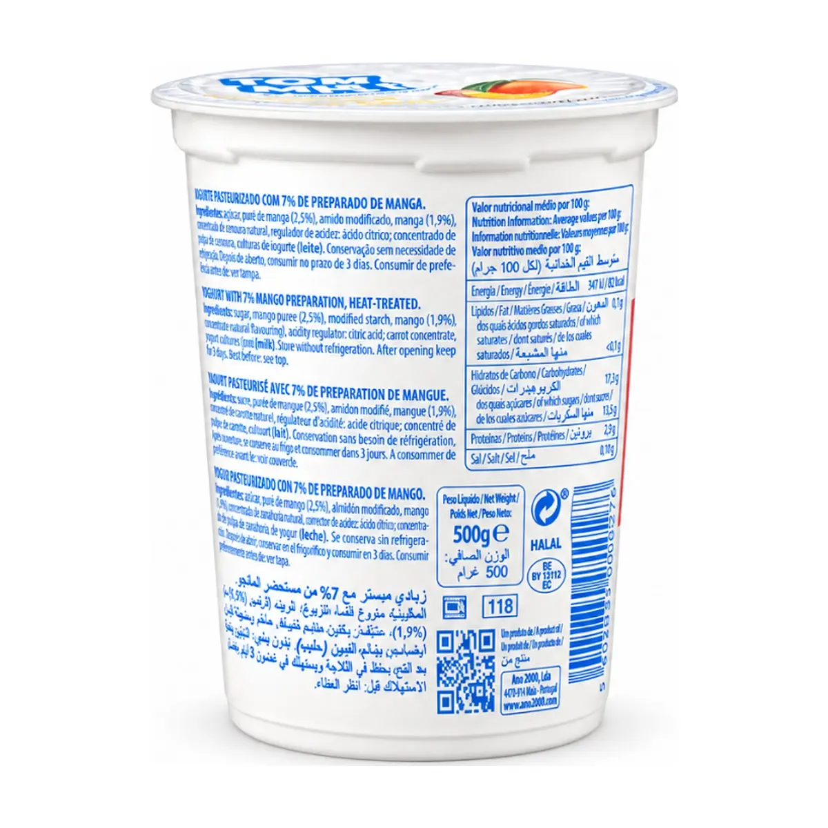 Yogurt pasteurizado sabor mango con trocitos de frutas Tom Milk (500 g / 1.10 lb) - Thumbnail 2