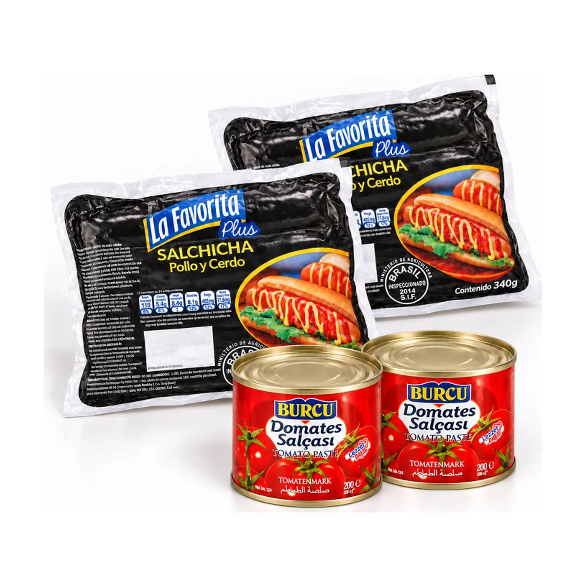 Combo Salchichas y Tomate #2: Salchichas de pollo y cerdo La Favorita + Pasta de tomate Burcu - Imagen 1