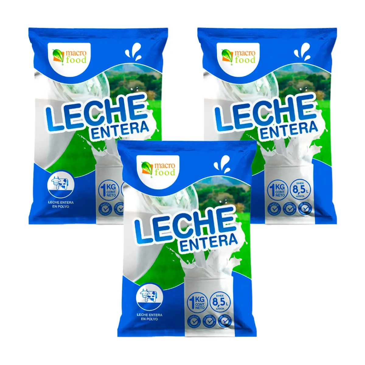 Leche en polvo entera Macro Food (3 x 1 kg / 2.2 lb)