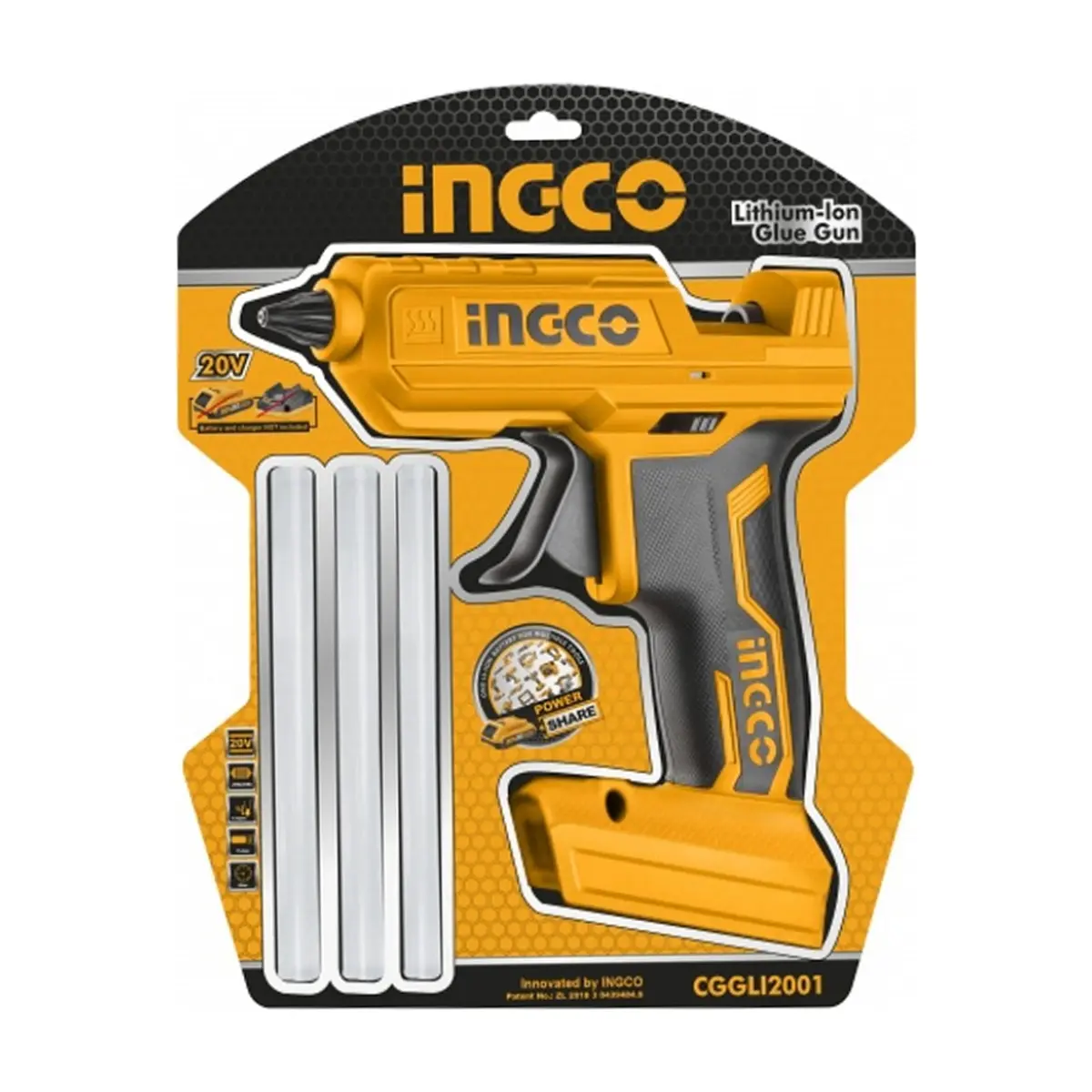 Pistola de silicona inalámbrica 20 V Ingco CGGLI2001