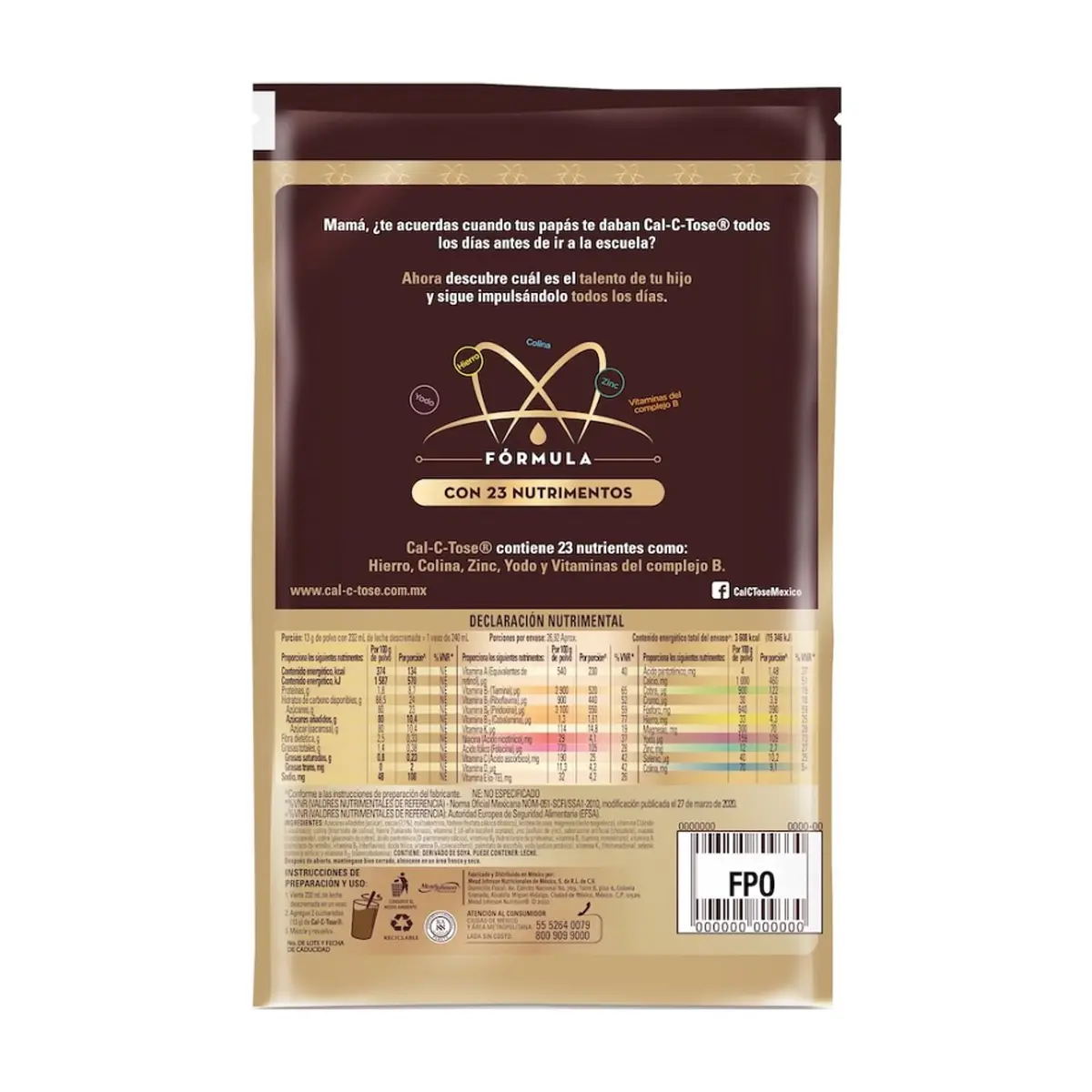 Alimento en polvo fortificado para preparar una bebida sabor a chocolate Cal-C-Tose (350 g / 12.35 oz) - Thumbnail 2