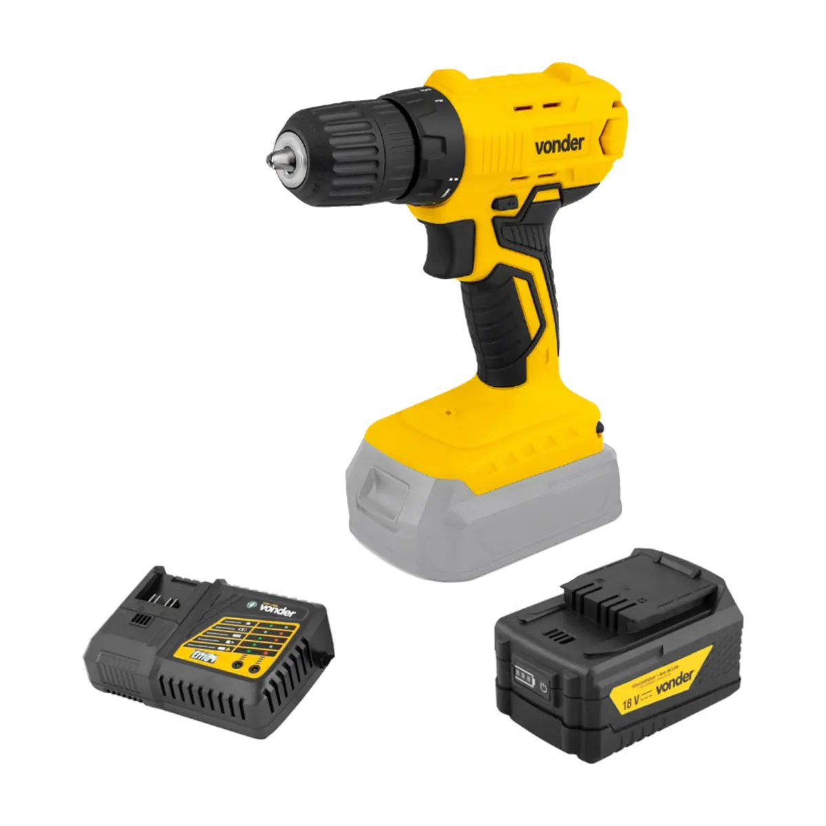 Taladro atornillador inalámbrico de 3/8'' de 18 V IPFV1851 + Batería de 18 V IBV1850 + Cargador de batería rápido de 18 V ICBV1806 Vonder