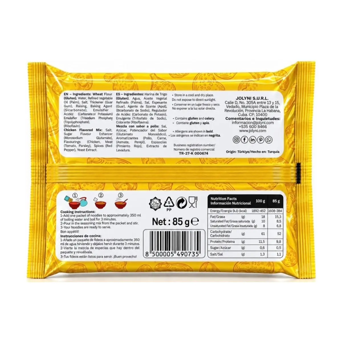 Sopa de fideos instantáneos sabor pollo Jolyni (5 x 85 g / 3 oz) - Thumbnail 2