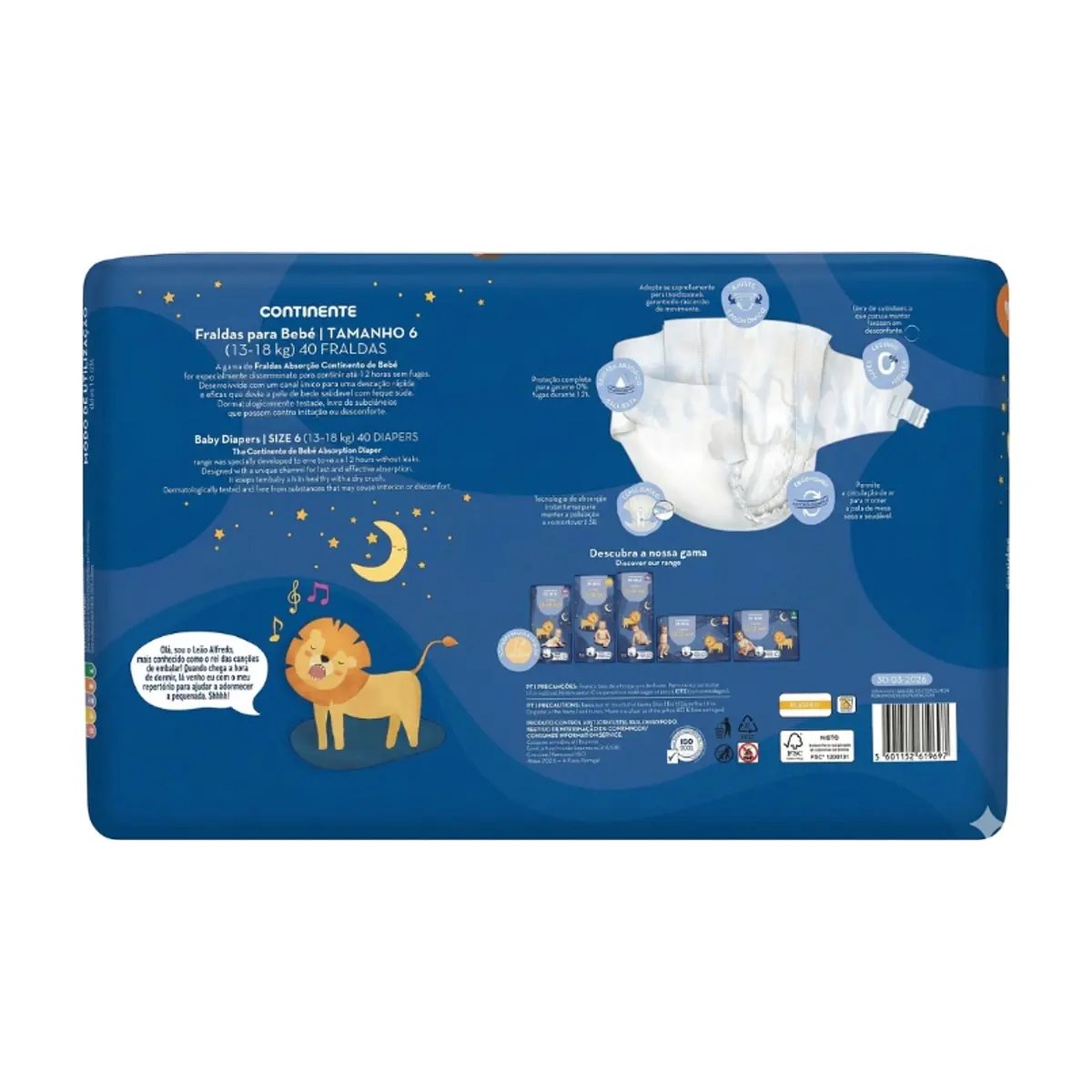 Pañales absorbentes para bebés de 13 a 18 kg, talla 6, Continente do Bebé (40 U) - Thumbnail 2