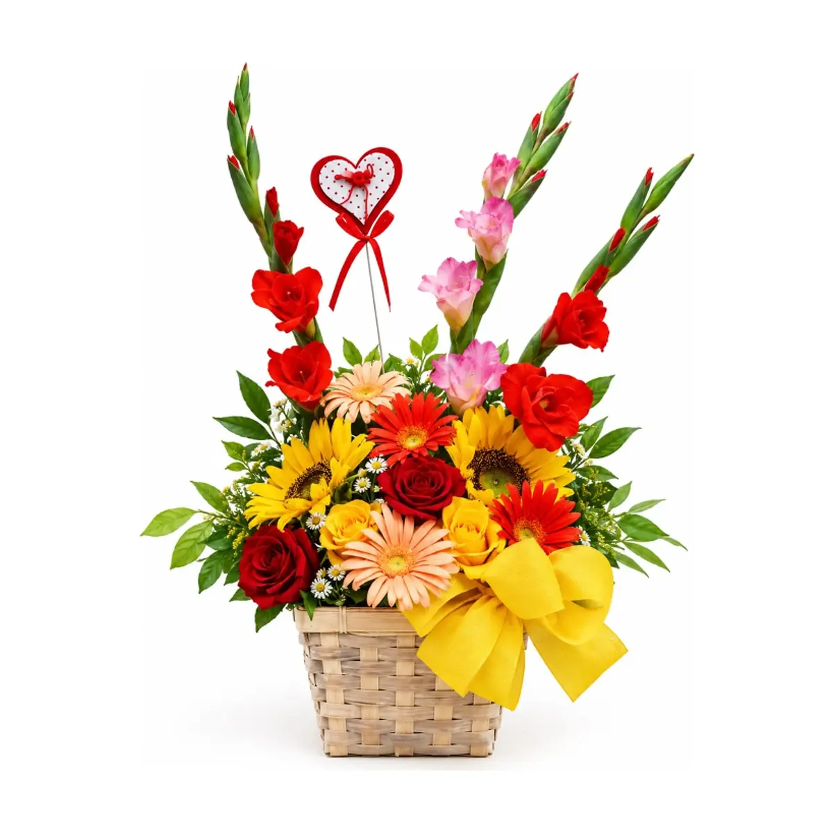Confección en cestica de mimbre con flores variadas Ola Flowers