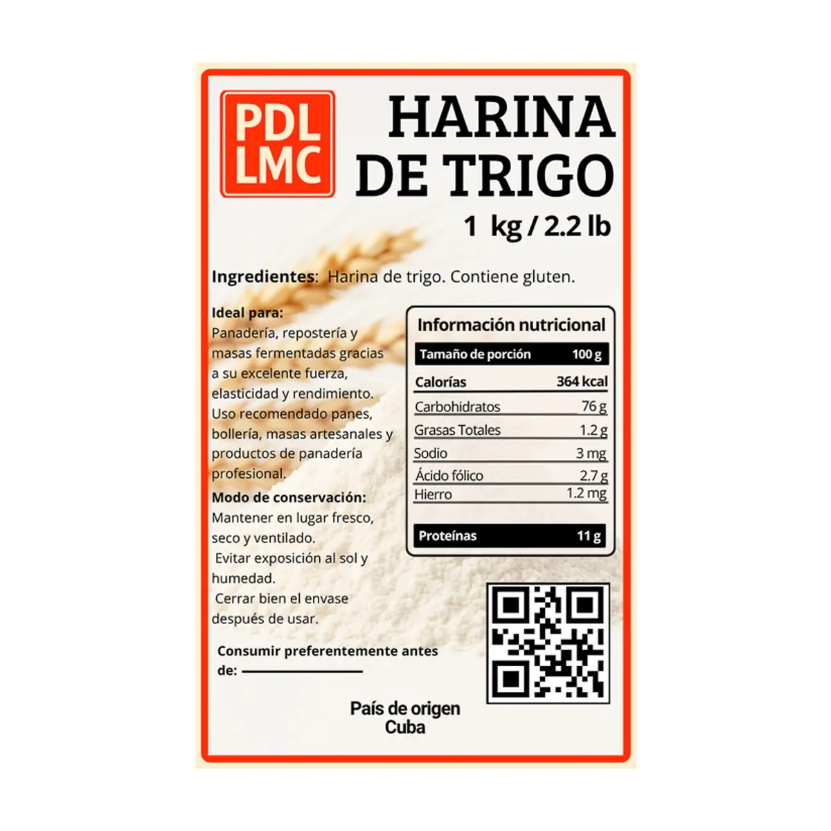 Harina de trigo PDL LMC (1 kg / 2.2 lb) - Thumbnail 2