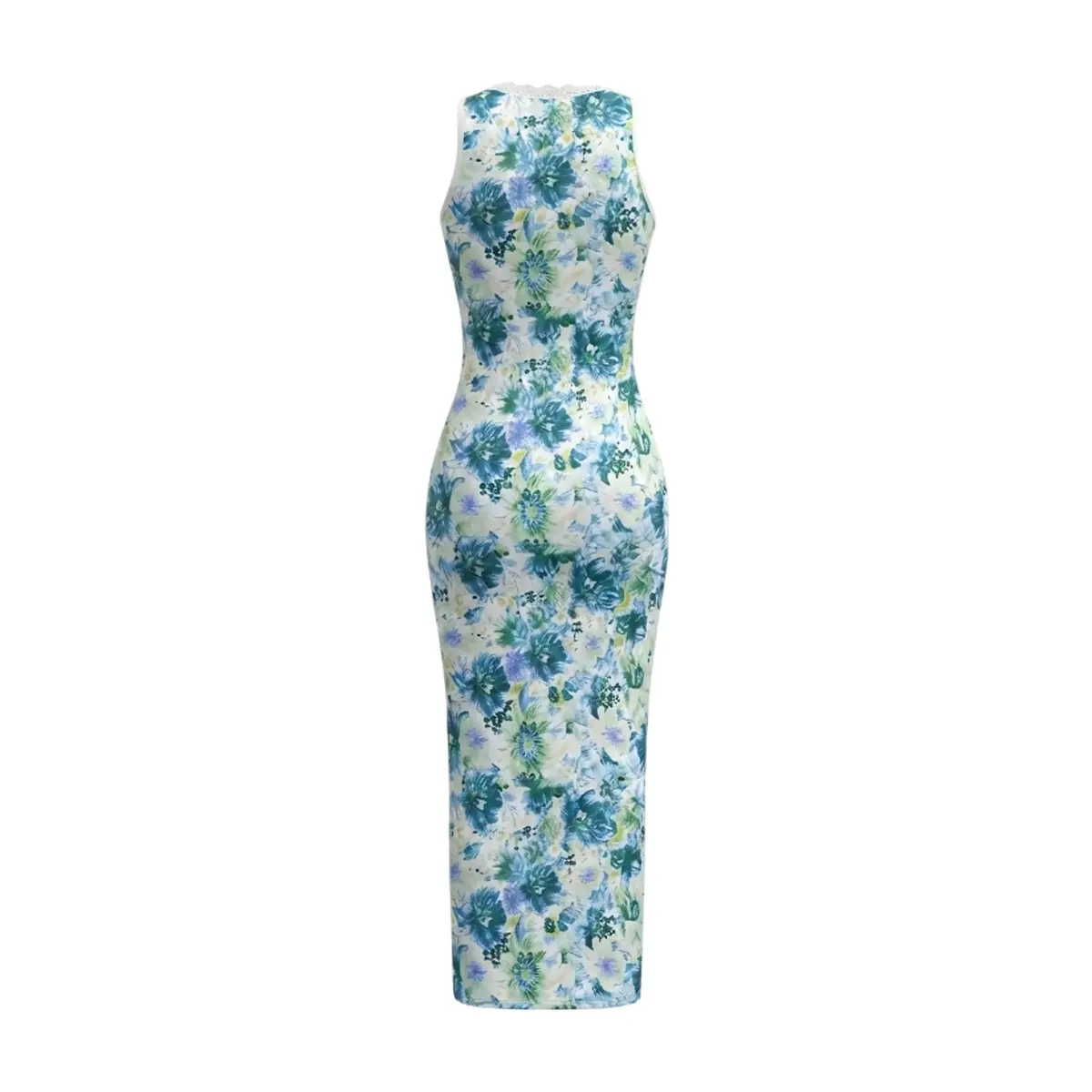 Vestido largo ajustado sin mangas con estampado floreado en tonos verde y azul Mana Fashion (Talla única) - Thumbnail 2