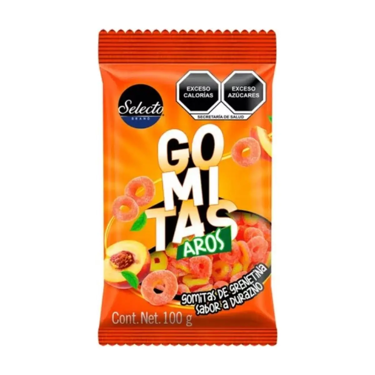 Gomitas de grenetina aros sabor a durazno Selecto (100 g / 3.5 oz)