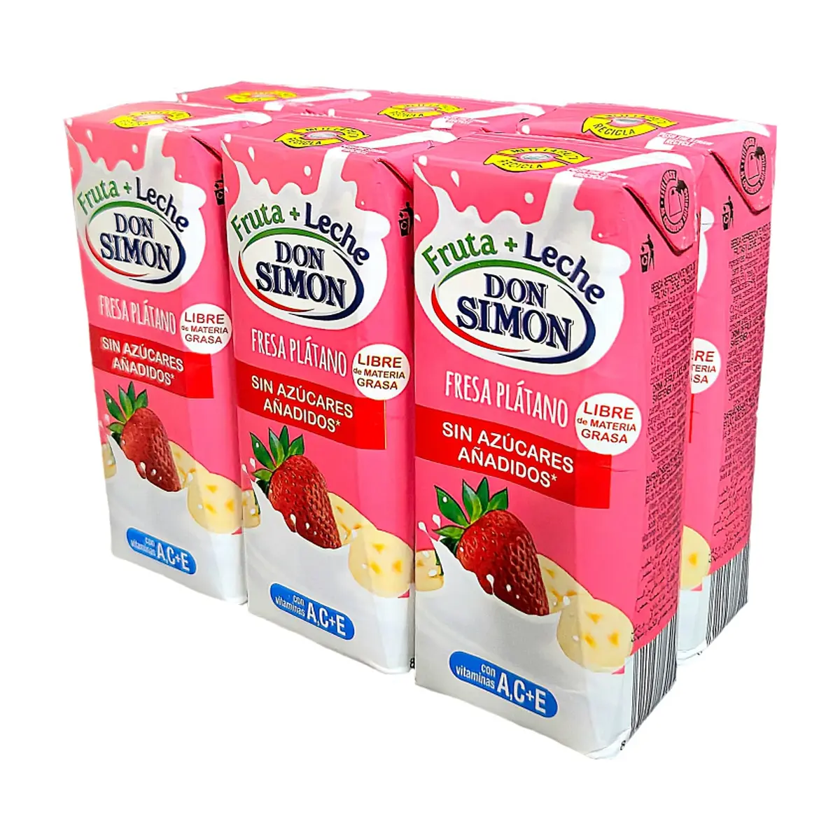 Bebida refrescante mixta de zumo de fruta + leche de sabor fresa plátano Don Simon (6 x 200 ml)