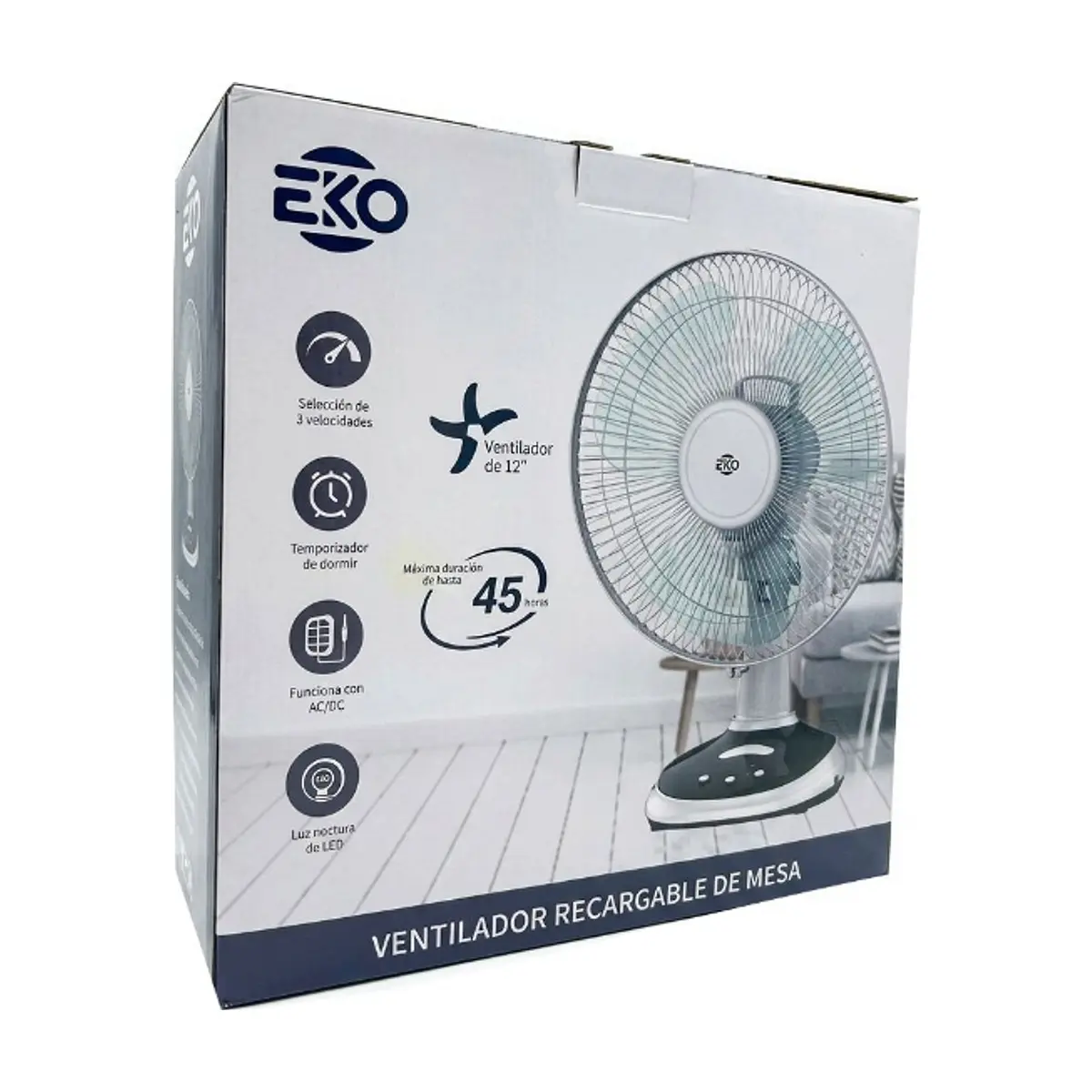 Ventilador de mesa recargable de 12'' EKO EKO5201B - Thumbnail 4