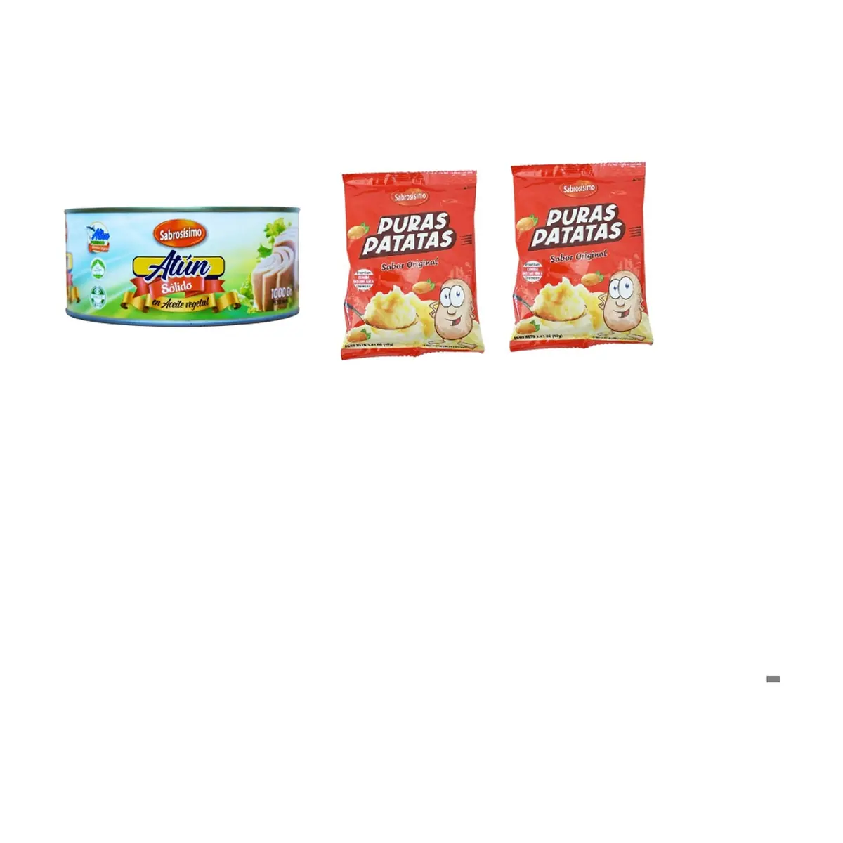 Combo Trozos de atún en aceite Sabrosísimo (1 kg /2.2 lb) + Puré de puras patatas  Sabrosísimo (2 x 40 g / 1.41 oz) - Miniatura 1