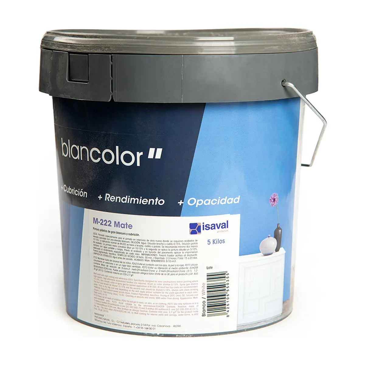 Pintura plástica interior color blanco M - 222 Isaval - Blancolor (5 kg / 11 lb) - Thumbnail 2