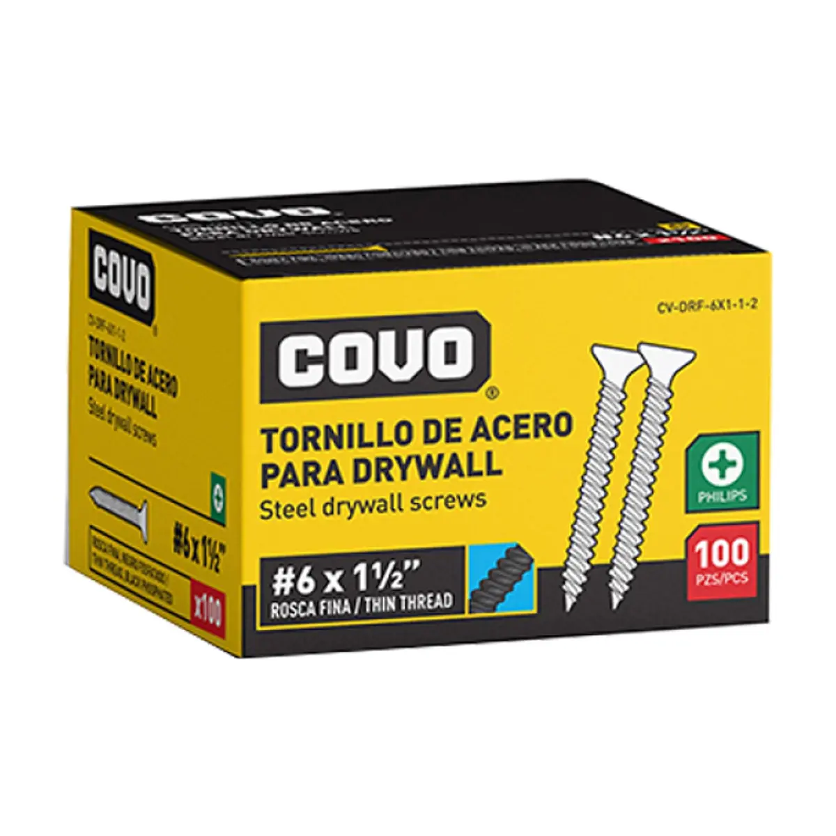 Caja de 100 tornillos de acero para drywall #6 x 1-1/2" Covo