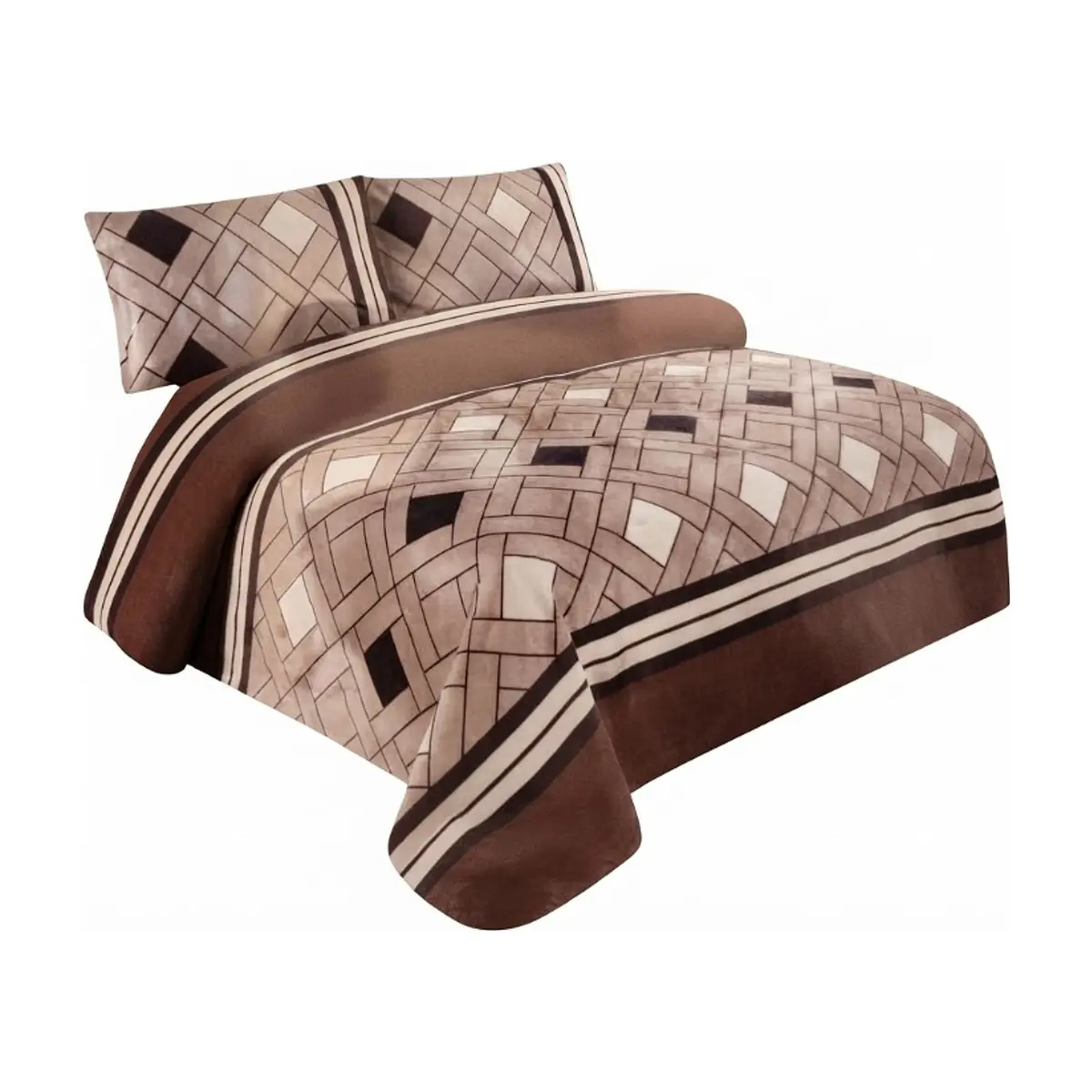 Juego de sábanas Full Size de cuatro piezas con diseño geométrico entrelazado en tonos marrón, beige y blanco Solla Home - Miniatura 1