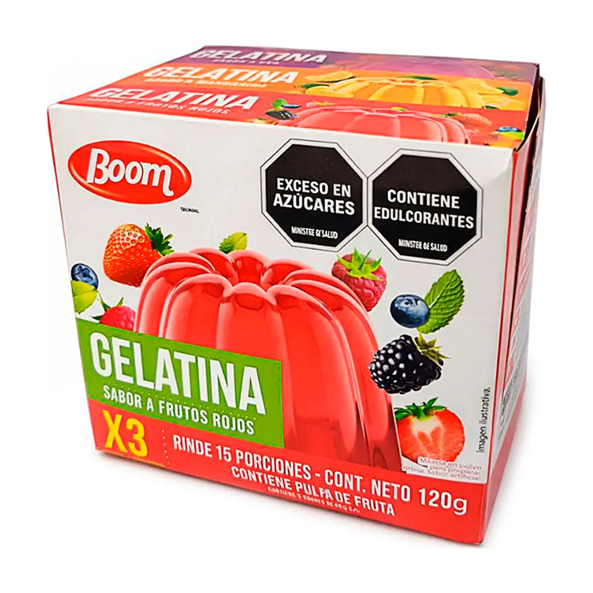 Gelatina sabor mandarina, frutos rojos y uva Boom (120 g / 4.23 oz)
